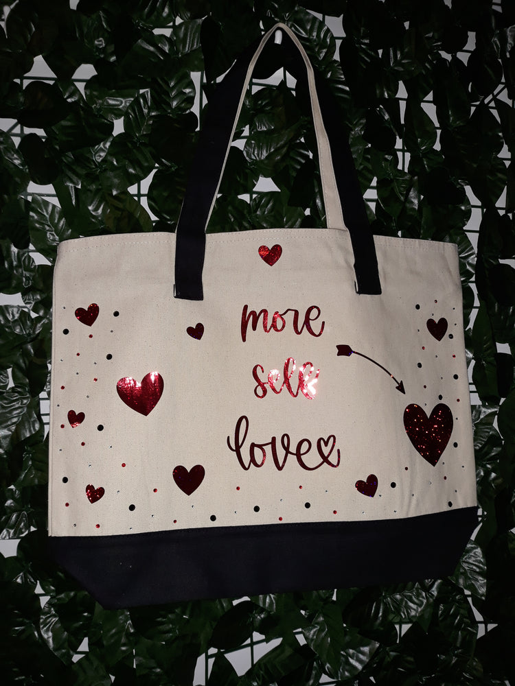 More Self Love Large Tote - Black with sparkle red font