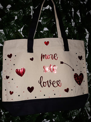 More Self Love Large Tote - Black with sparkle red font