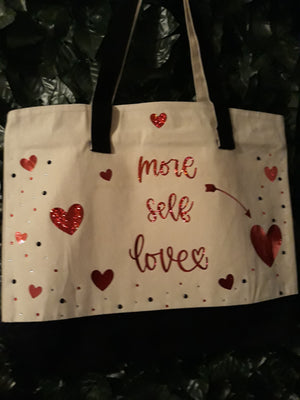 More Self Love Large Tote - Black with sparkle red font