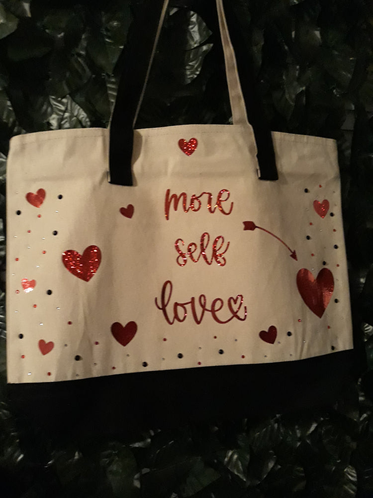 More Self Love Large Tote - Black with sparkle red font